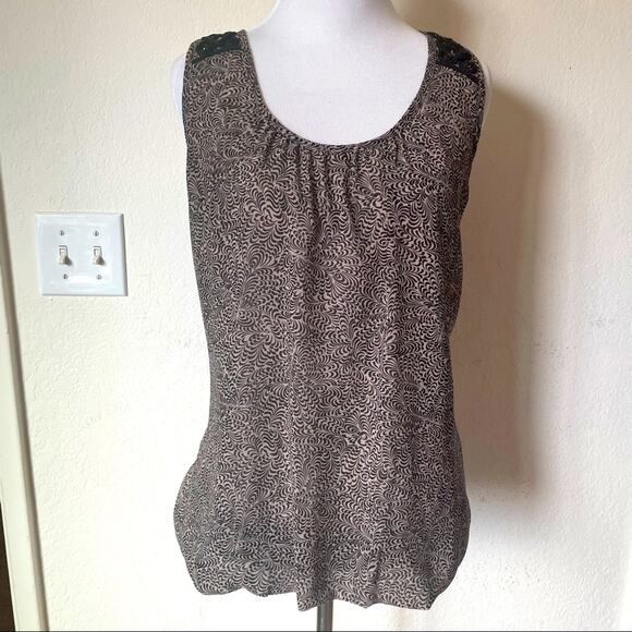 FRENCH CONNECTION Shell Blouse Sleeveless Shoulder Beaded Top Printed Scoop Neck - Picture 2 of 10